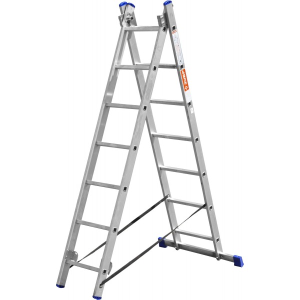 Лестница универсальная, двухсекционная со стабилизатором, 7 ступеней ЗУБР 38821-07