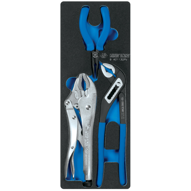 KINGTONY Набор плоскогубцы, переставные клещи и зажим, ложемент, 3 предмета 9-40113GPV