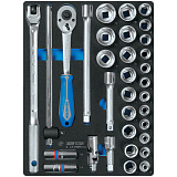 KING TONY Набор торцевых головок 1/2" с принадлежностями, шестигранные, 33 предмета 9-4333MRV04