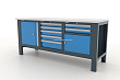 Верстак с тремя тумбами: с дверью, с 5 ящиками, с 2 ящ. и дверью "Premium" FERRUM 11.41520-5015синий